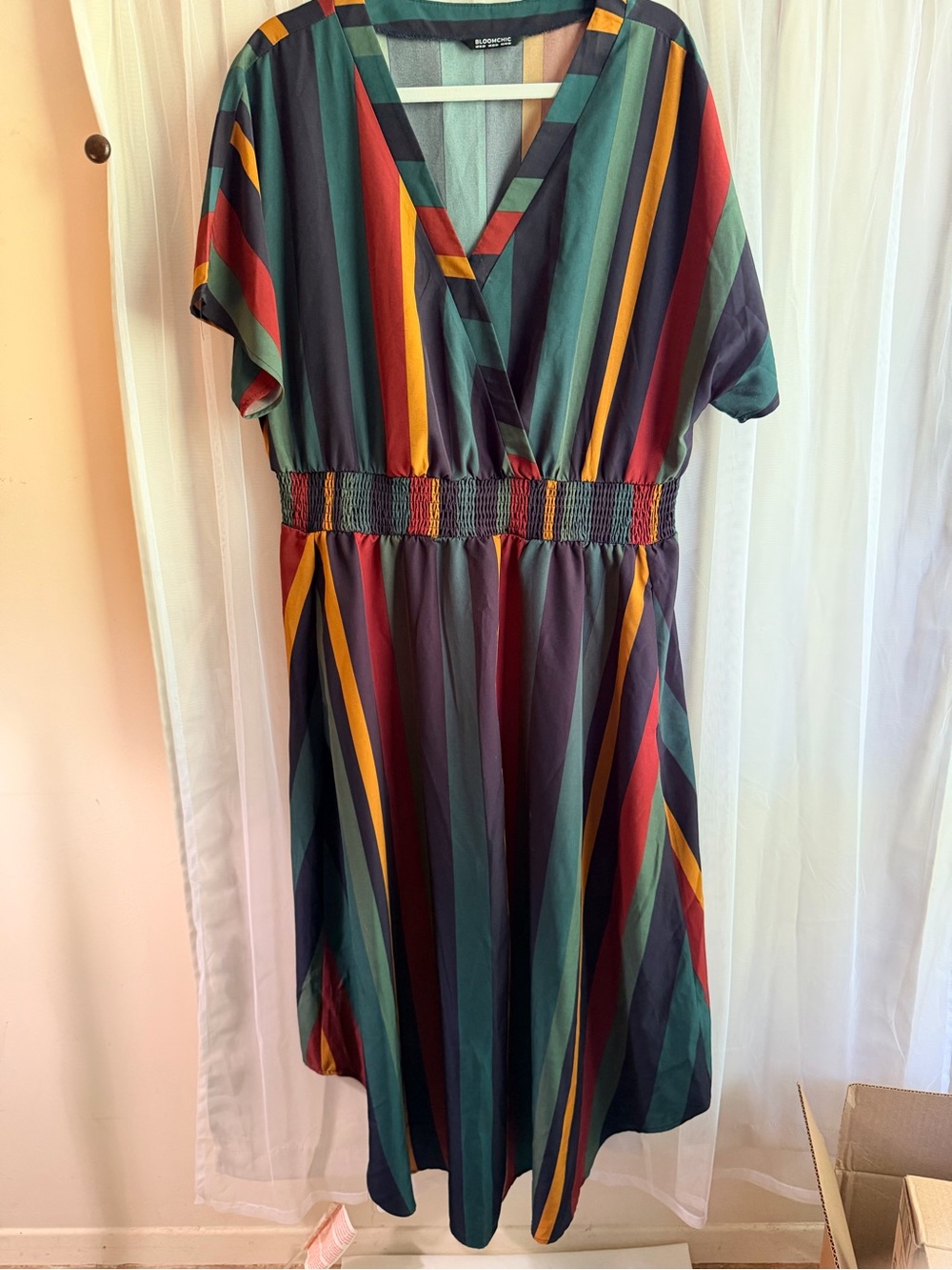 BloomChic Striped V-Neck Maxi Dress in Teal, Red, Mustard & Navy 18/20